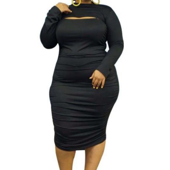 CURVE CLIQUE BODYCON DRESS - BLACK - Picture 1 of 3